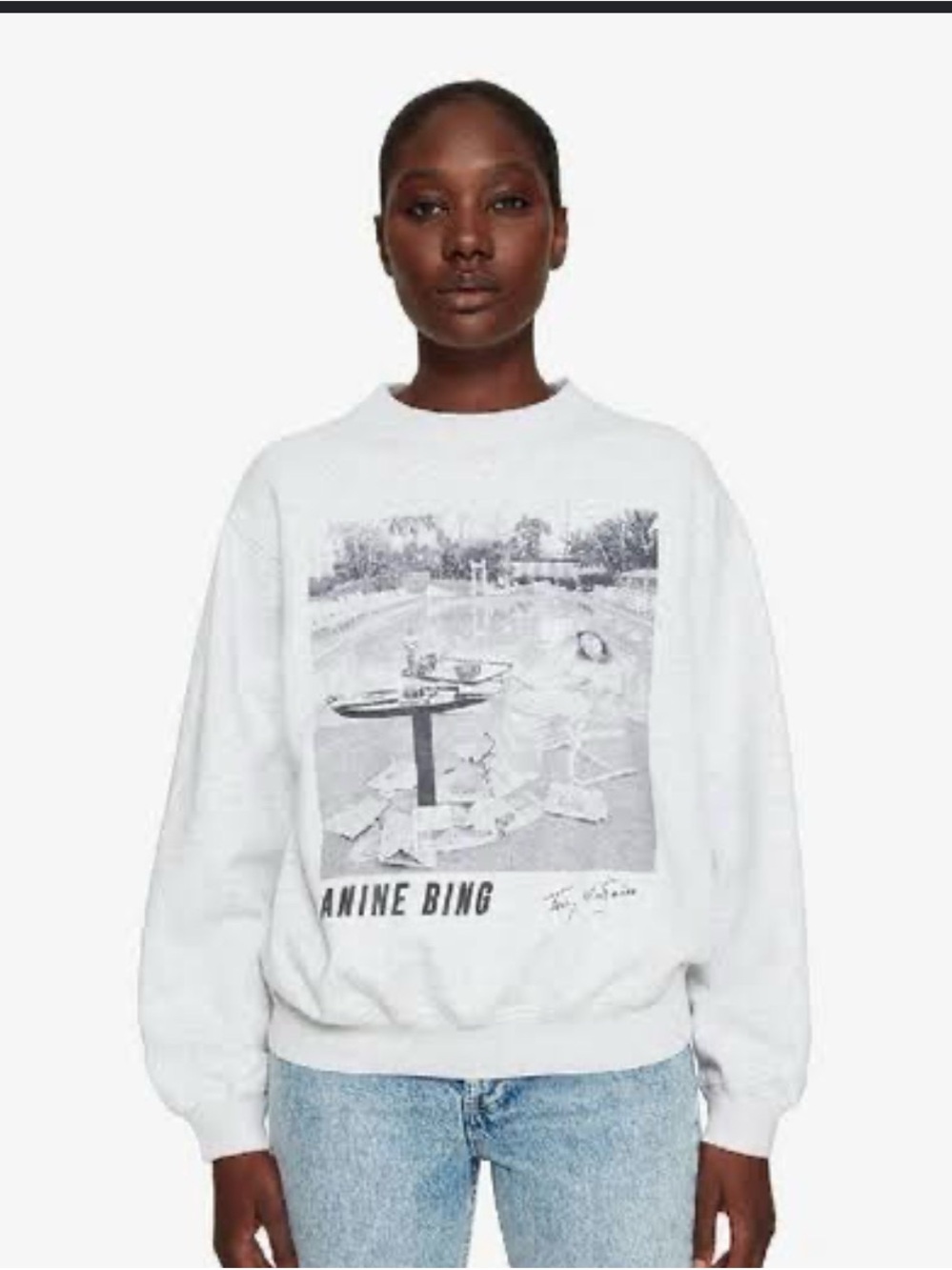 Anine Bing White Graphic Crew Sweatshirt -Faye Dunaway 👑excellent condition